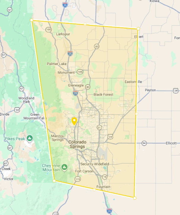 Custom Window Well Covers service area around Colorado Springs